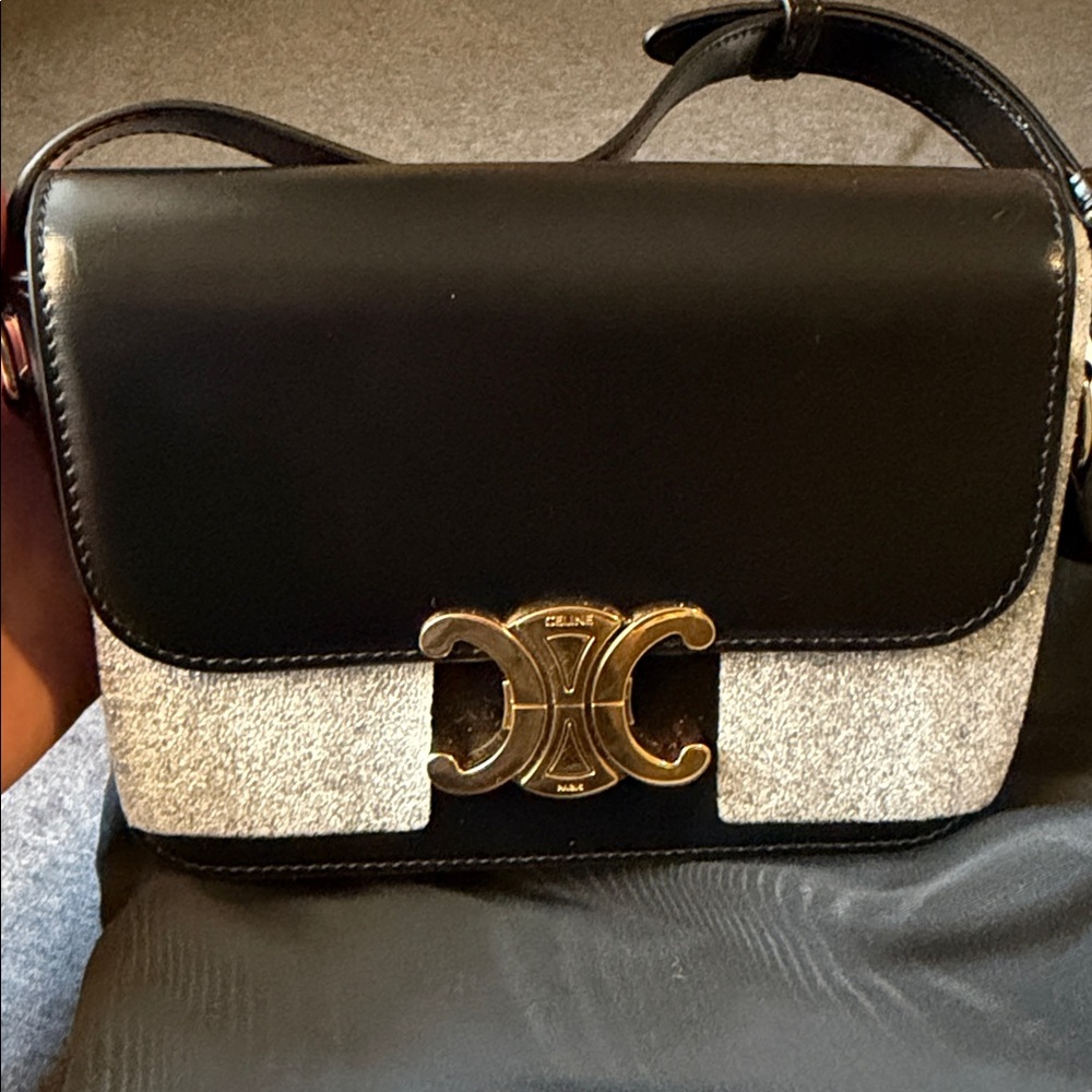 Celine Black Leather Teen Triomphe Crossbody Bag
